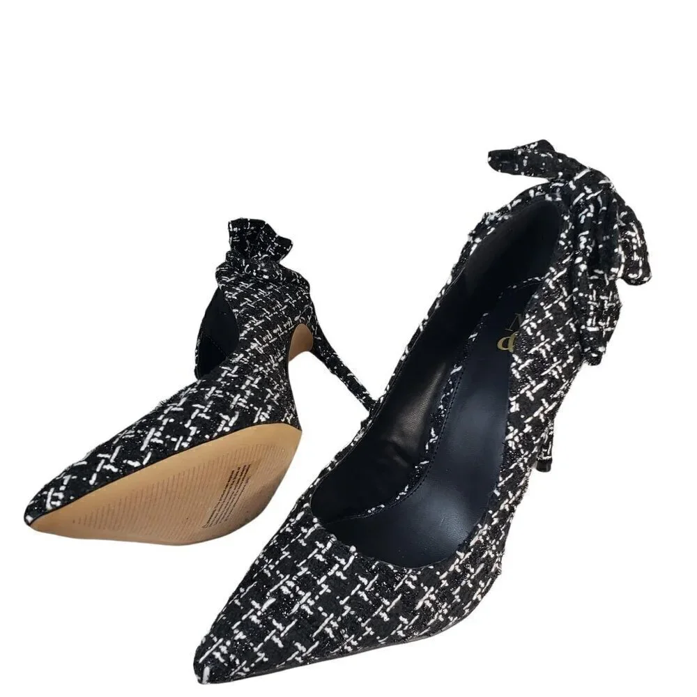 New York & Company Black Fabric Pointed Toe Slip-on Pumps with Bow Detail